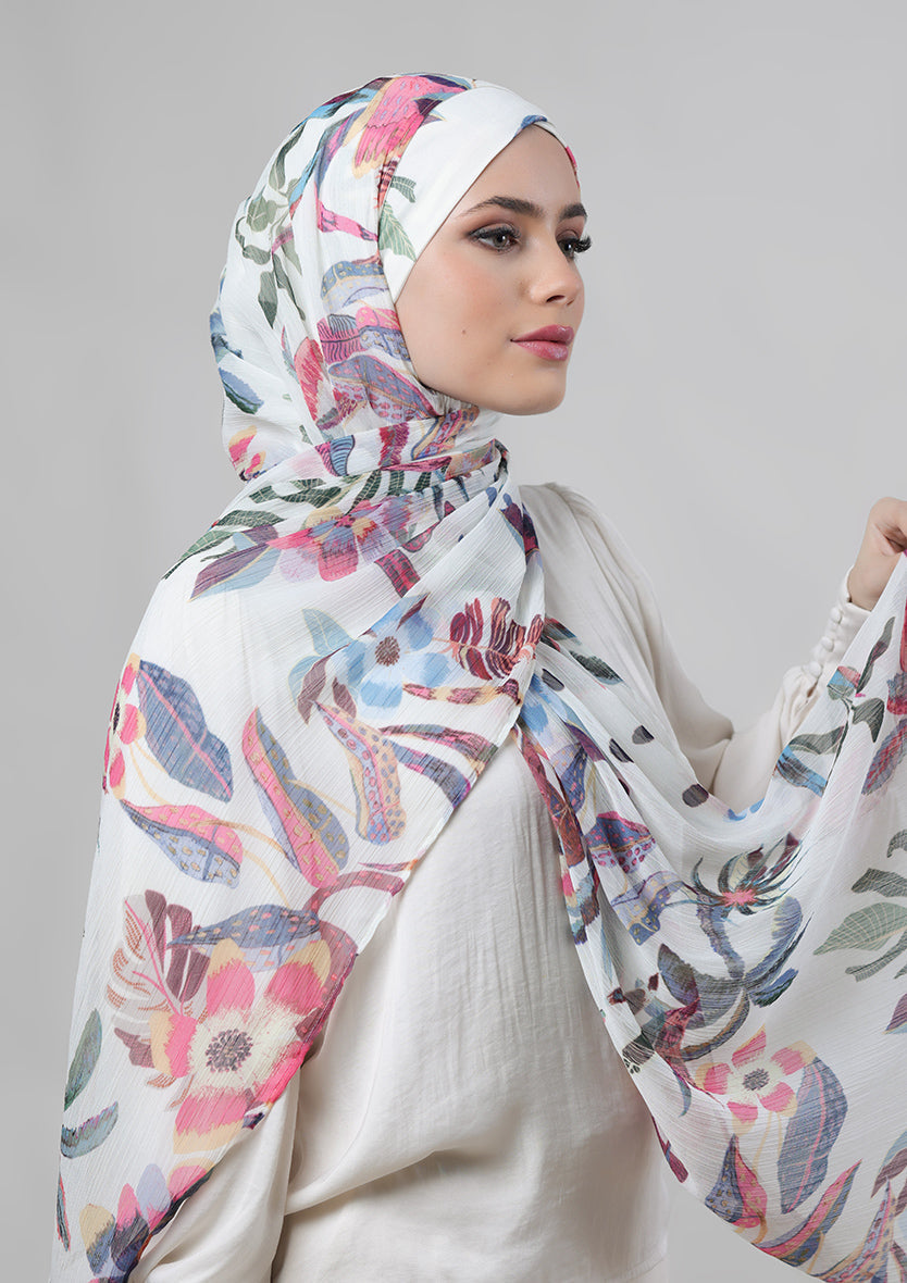 Acai Rain-Printed Crinkled Chiffon