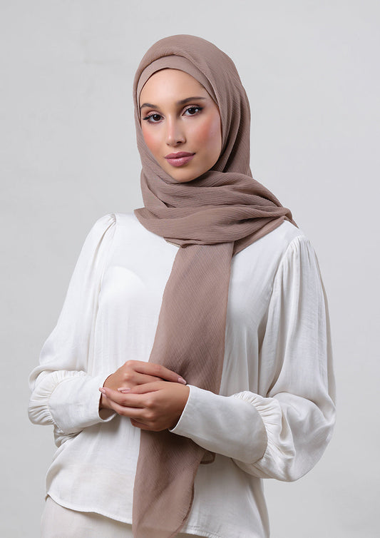Greige-Plain Crinkled Chiffon